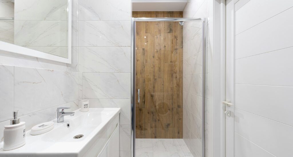 1200 x 800 sliding door shower enclosure in a modern bathroom
