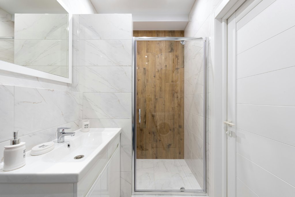1200 x 800 sliding door shower enclosure in a modern bathroom
