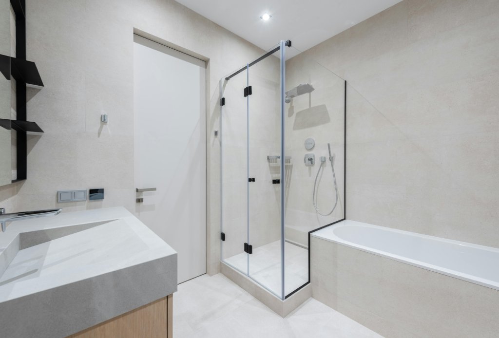 bathtub with half glass