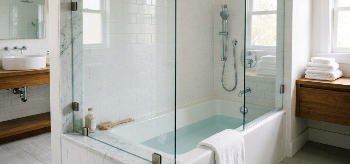 half glass tub enclosure